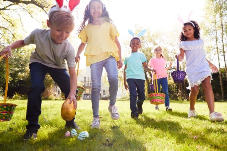 kids looking for easter eggs