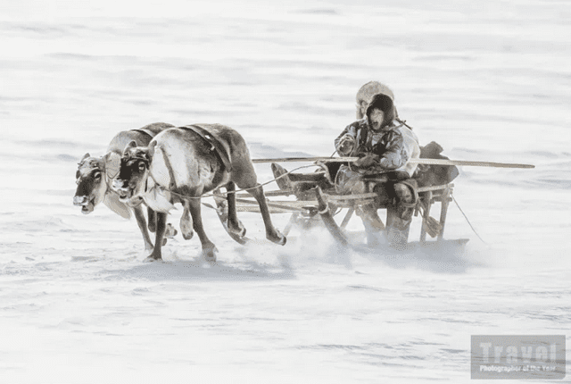 snow man in sleigh