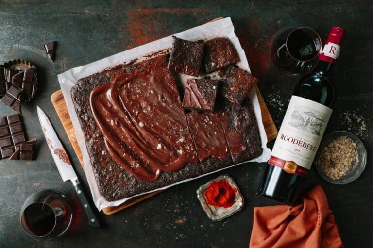 Image of brownies and wine