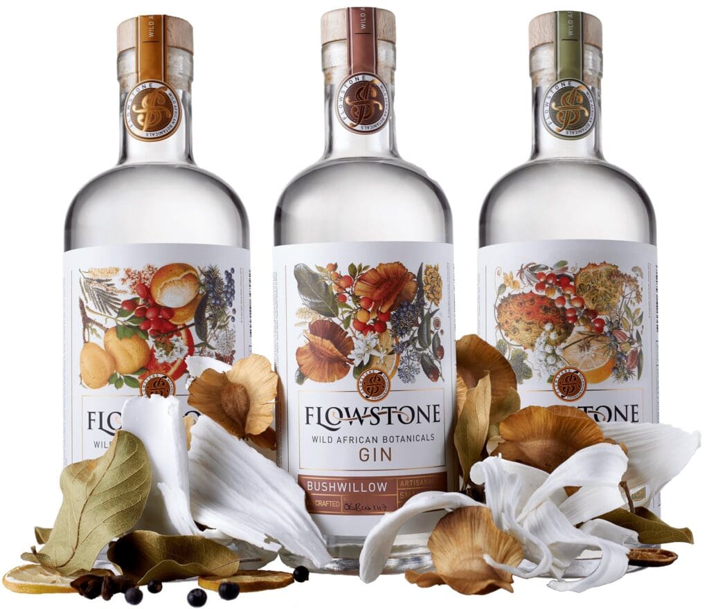 Flowstone gin bottles with various flavours