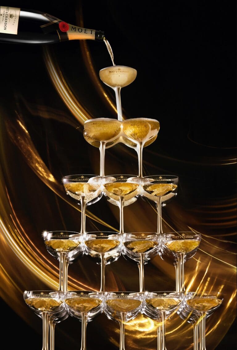 Moet pyramid of glasses