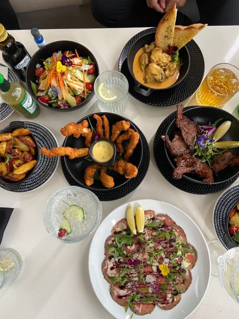 Selection of food on a restaurant table