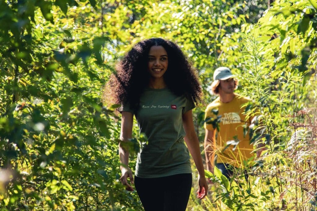 women walking on the trail