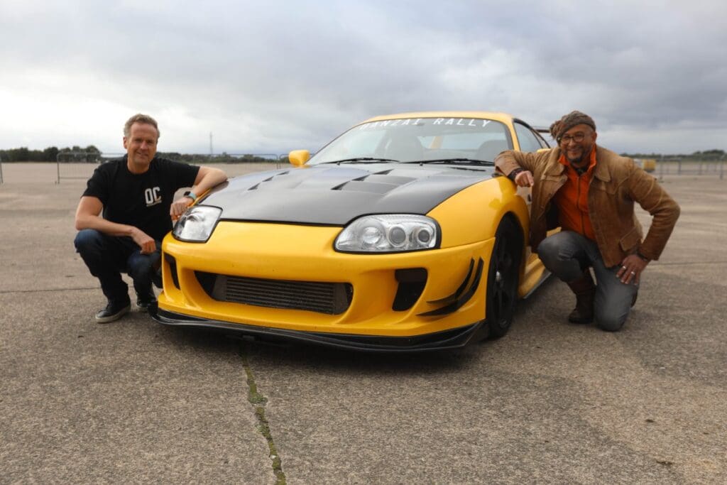 Tim Shaw and Fuzz Townshend next to the Pristine.