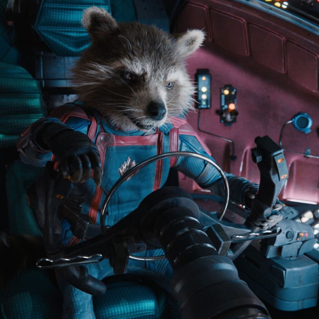 Rocket flying in Guardians of the Galaxy