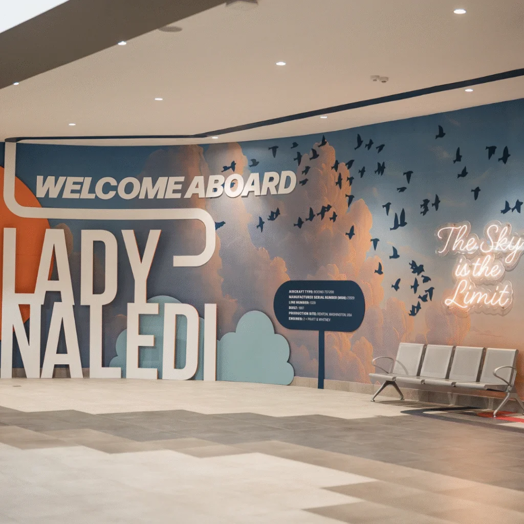 Installation of Lady Naledi airplane at Fourways Mall