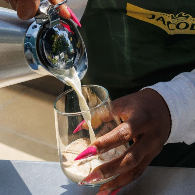 Jacobs Baristas show how to make a cold Dubai Chocolate Cappucino