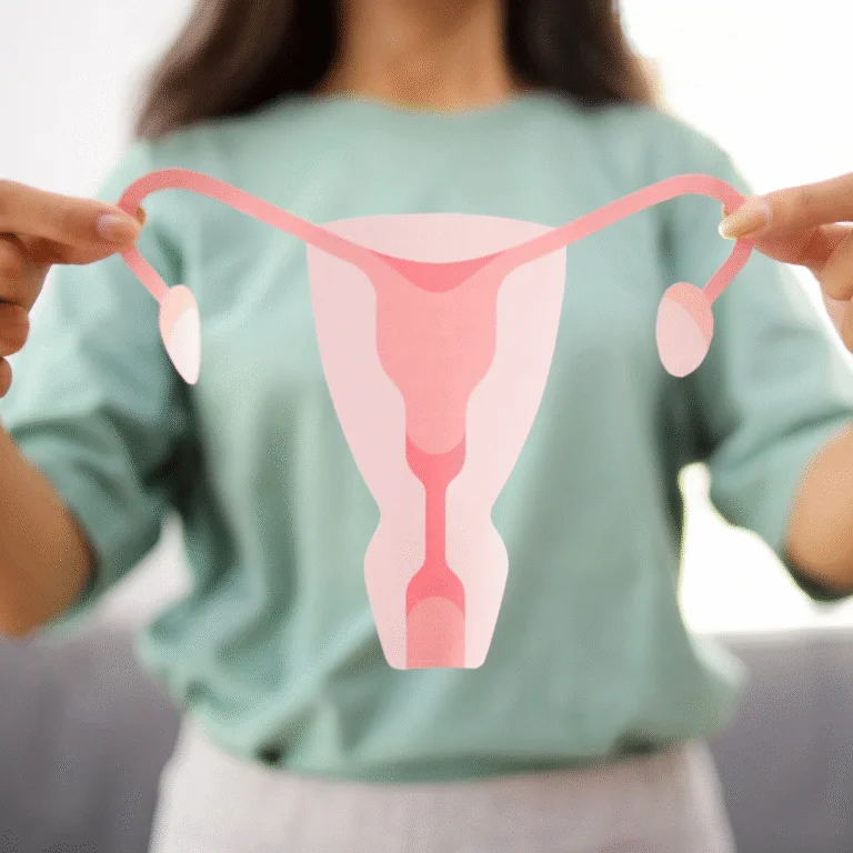 Women holding a sign of a uterus to explain PCOS