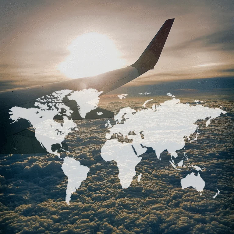 aeroplane flying over a scenic landscape