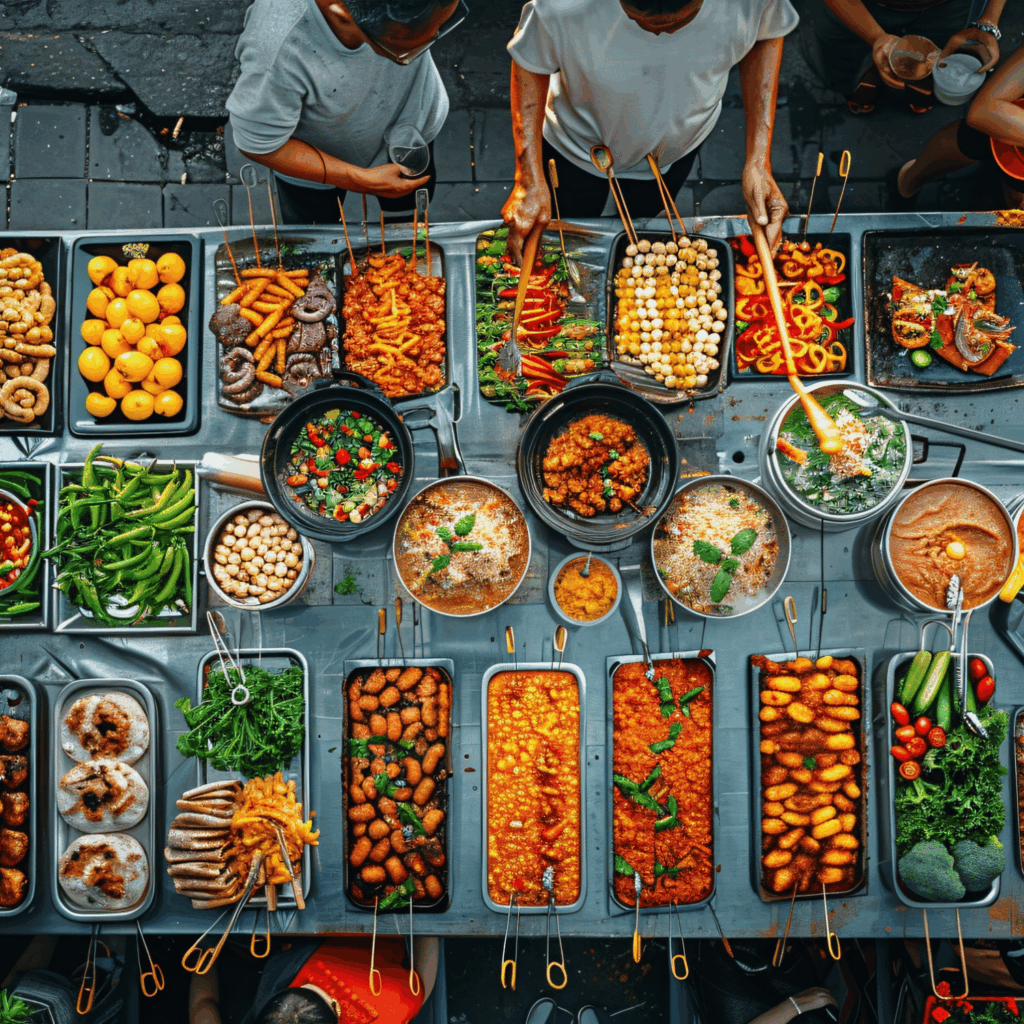 Feasting with people serving themselves