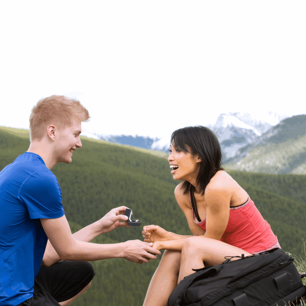 proposal at the top of a mountain