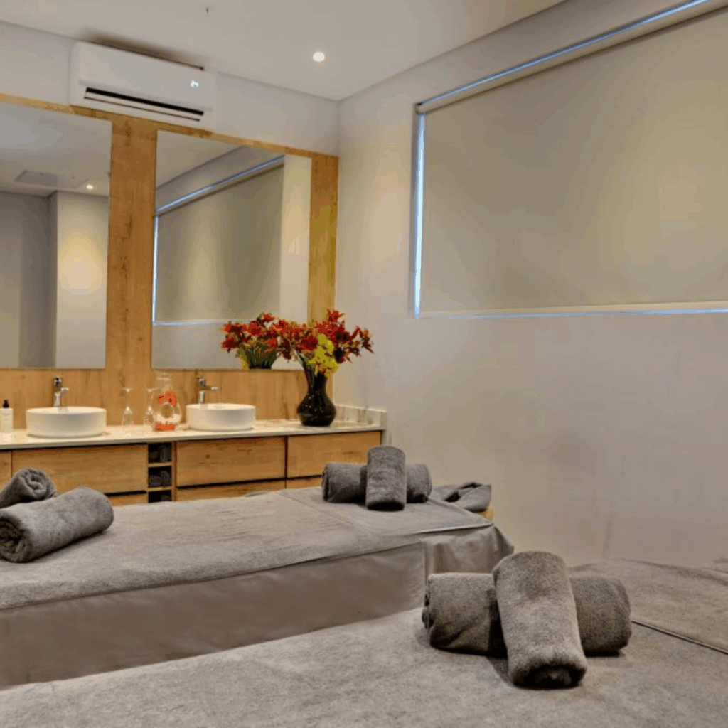 @Spa Treatment Room with two beds and towels