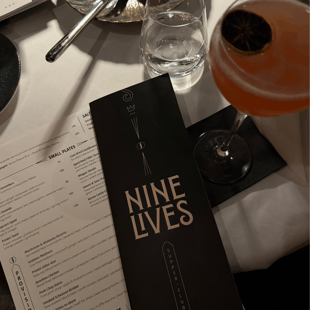 Nine Lives Menu and Cocktail