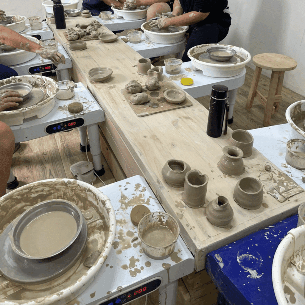 Crafted Clay pottery on the wheel studio