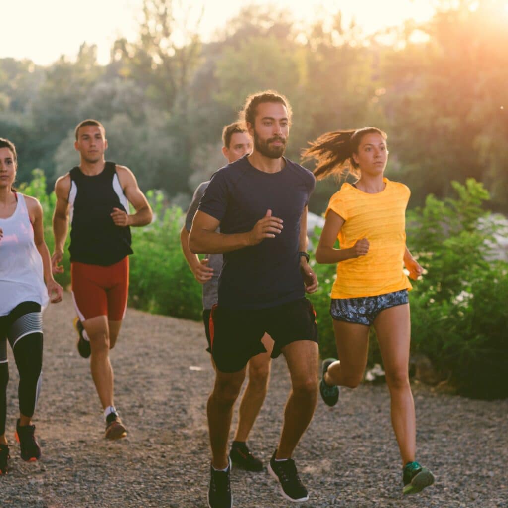 Autumn runners at sunset