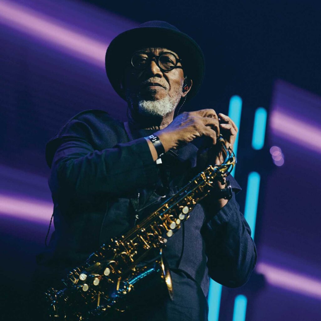 Sipho “Hotstix” Mabuse on Stage in Old Khaki CLothing