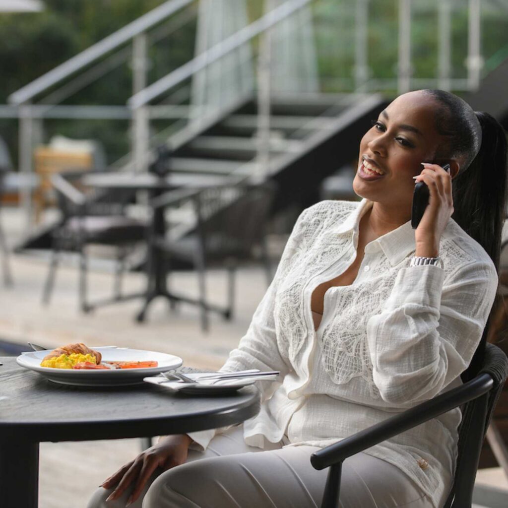 The Capital Boardwalk Lady having breakfast