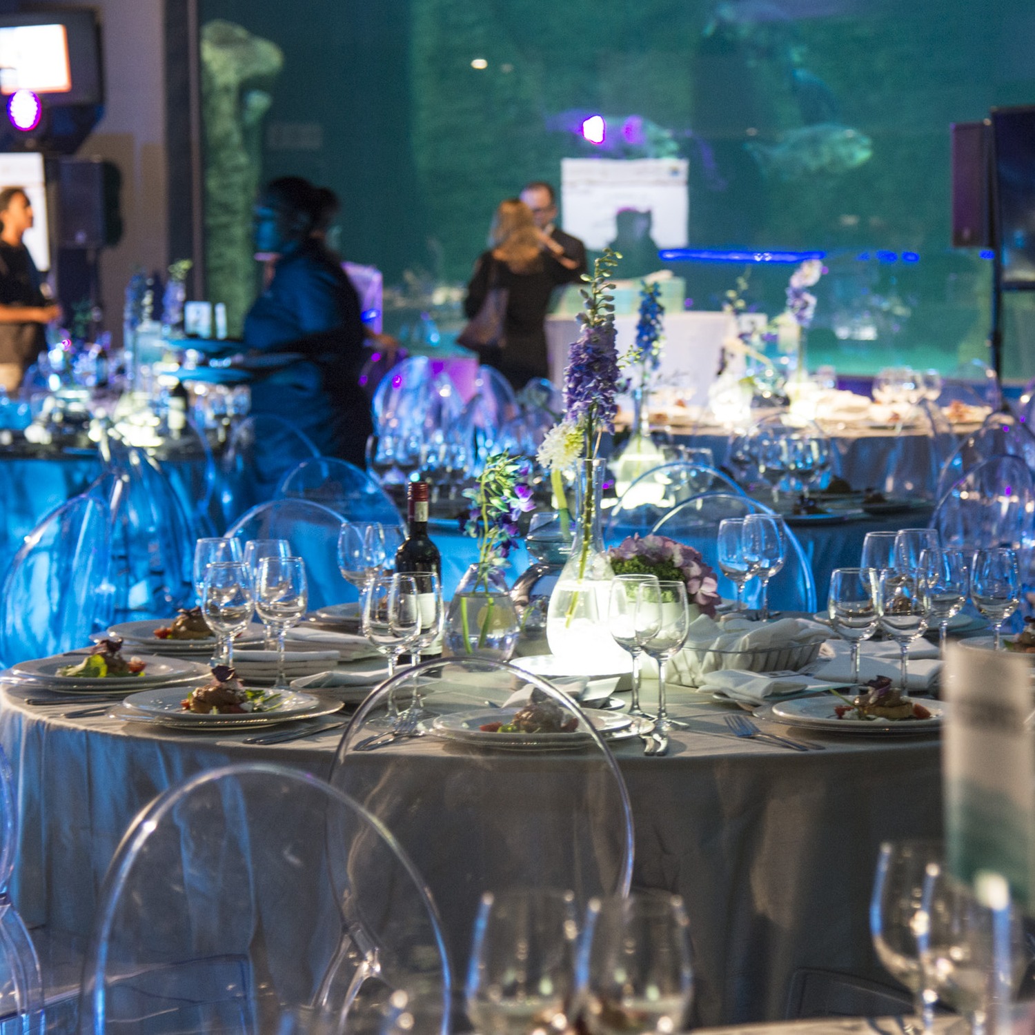 Tables set for an event at Two Oceans Aquarium